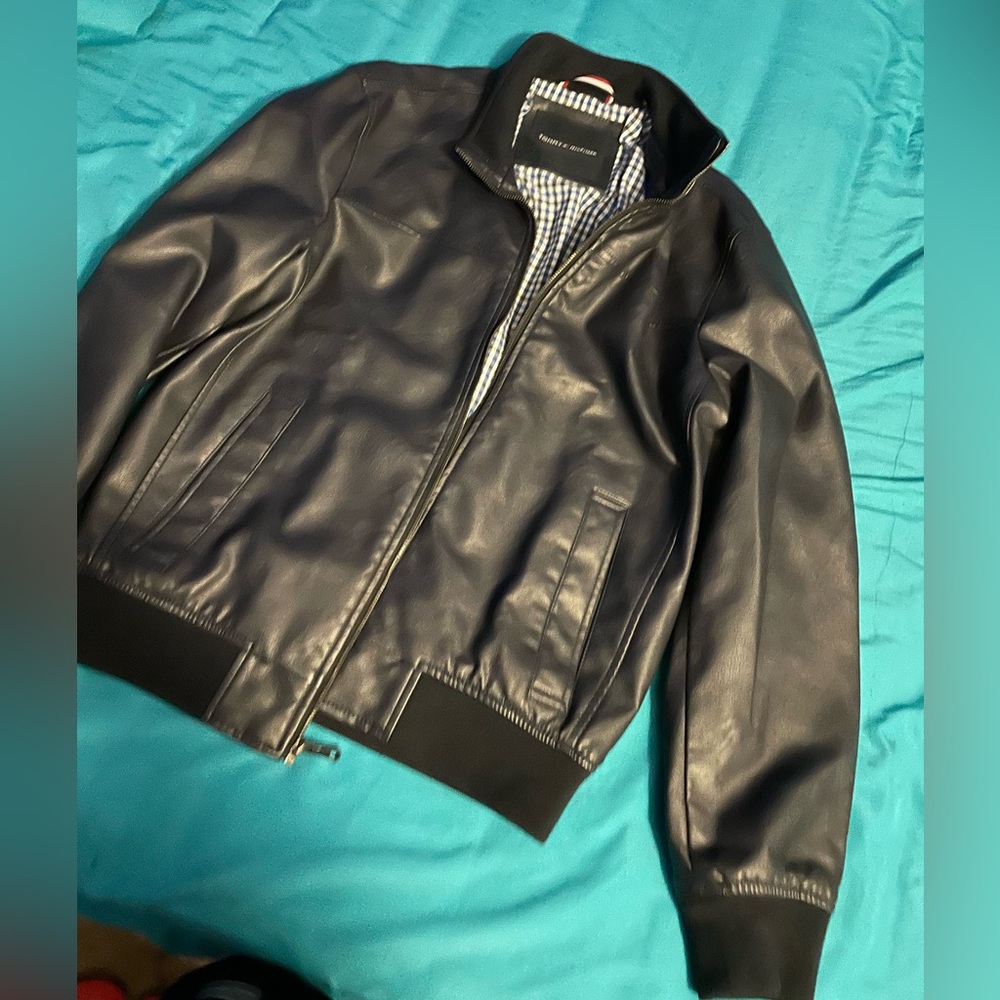 Faux leather trucker jacket